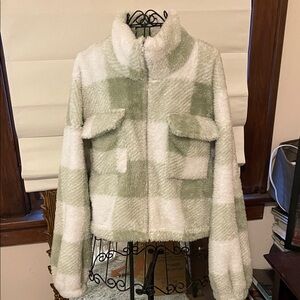 Le Lis Green and White Teddy Jacket